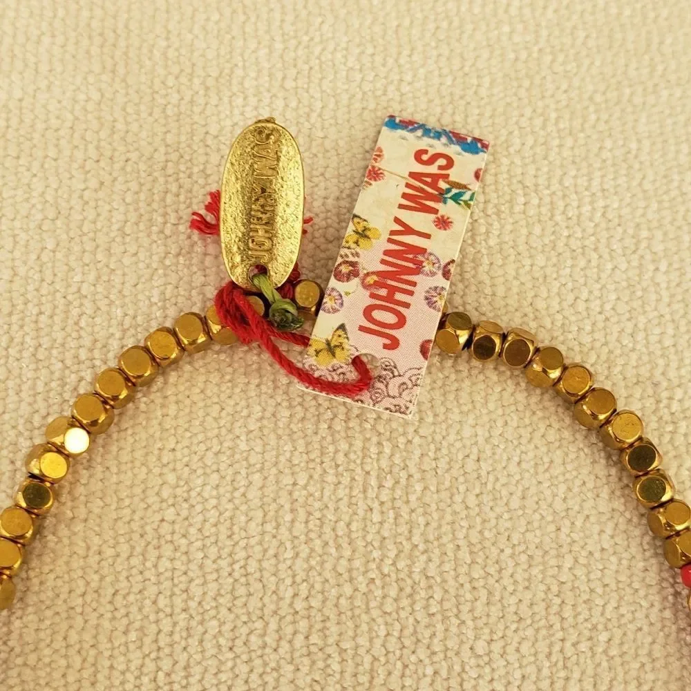 Johnny was Gold Square Bead w Material & Leather Accent.  NWT. One size - Picture 4 of 6